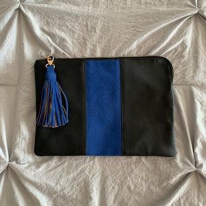 Black blue tassel big flat clutch bag